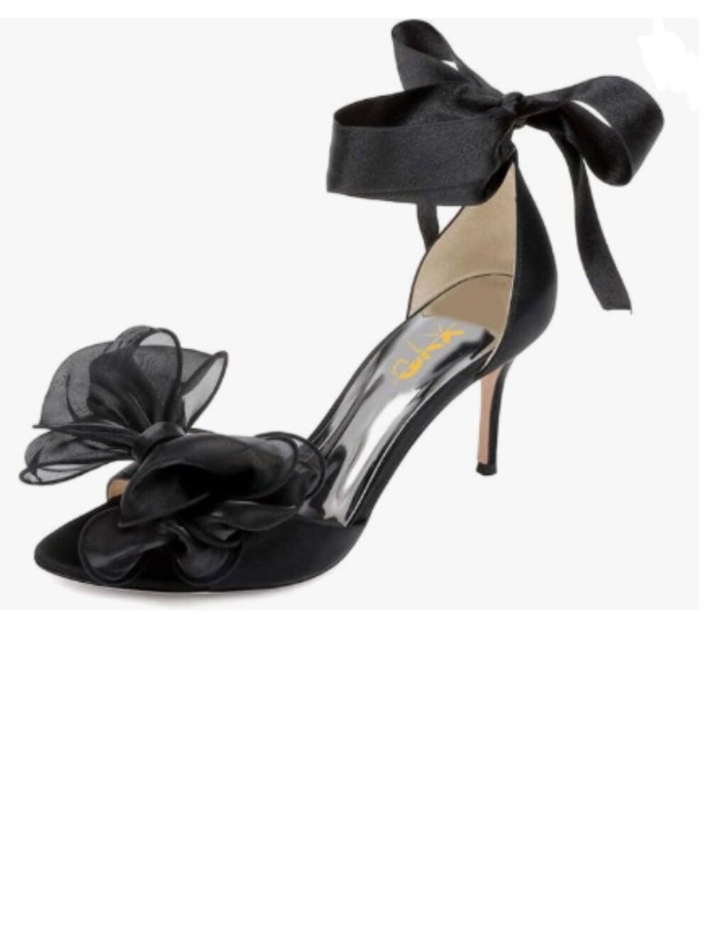 XYD Black Romance Wedding Prom Bows Sandals Middle Heel Open Toe Shoes